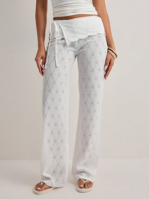 Nelly byxor Broderie Anglais Tie Pants - Vit
