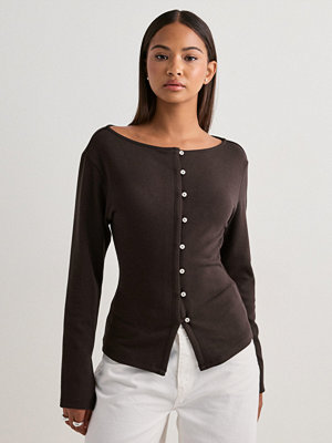 Nelly Waist Button Cardigan - Brun