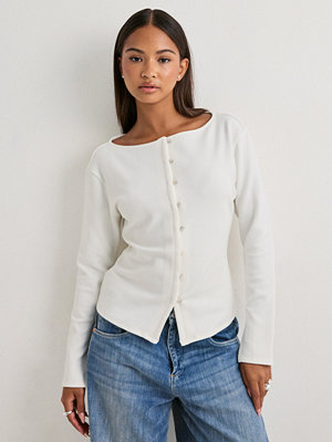 Nelly Waist Button Cardigan - Vit