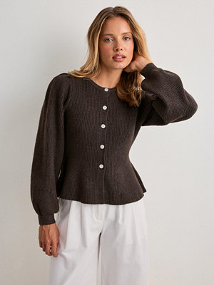Pieces Pcsilly Ls Puff Knit Cardigan Noos - Brun