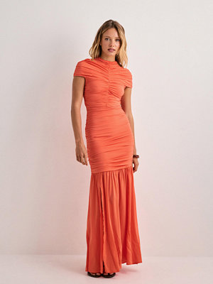 Malina Loana Draped Chiffon Maxi Dres - Orange
