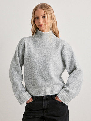 Nelly Contrast Turtle Neck Knit Sweater - Grå