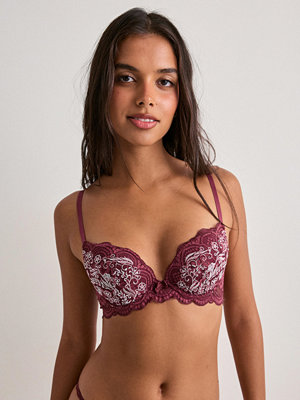 Nelly Contrast Lace Push Up Bra - Röd