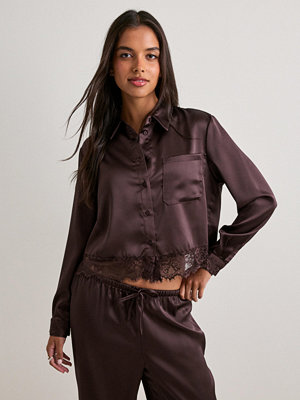 Only Onlindona L/S Satin Lace Shirt Wvn - Brun