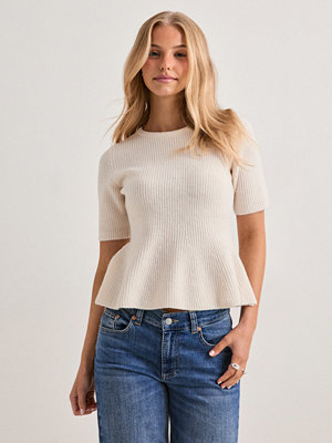 Pieces Pcsilly Ss O-Neck Peplum Knit Bc - Beige