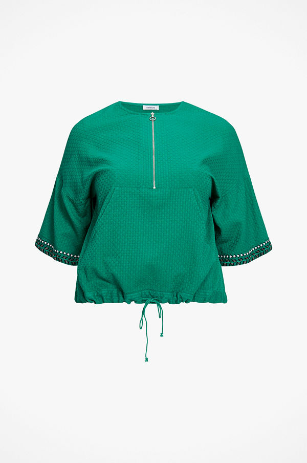 La Redoute Blus med dragkedja, rund halsringning och kort ärm med brodyr