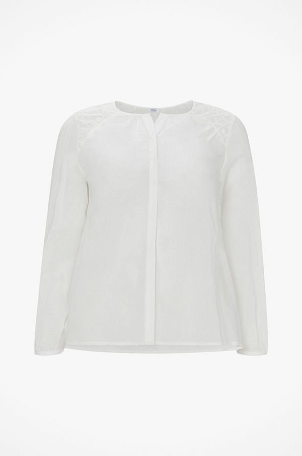 La Redoute Blus i bomullsvoile med rund halsringning och spetsdetaljer