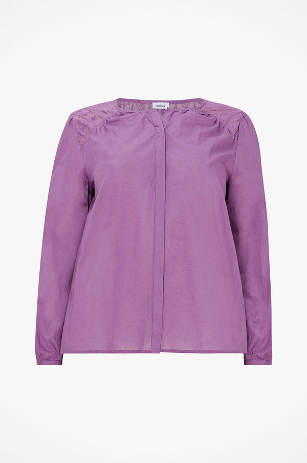 La Redoute Blus i bomullsvoile med rund halsringning och spetsdetaljer