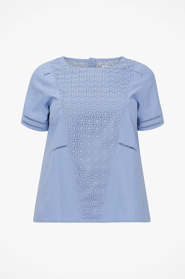 La Redoute Blus med rund halsringning, spetsinfällning och kort ärm