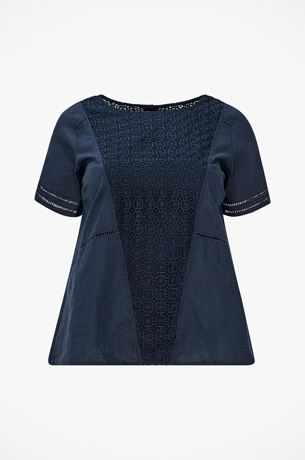 La Redoute Blus med rund halsringning, spetsinfällning och kort ärm