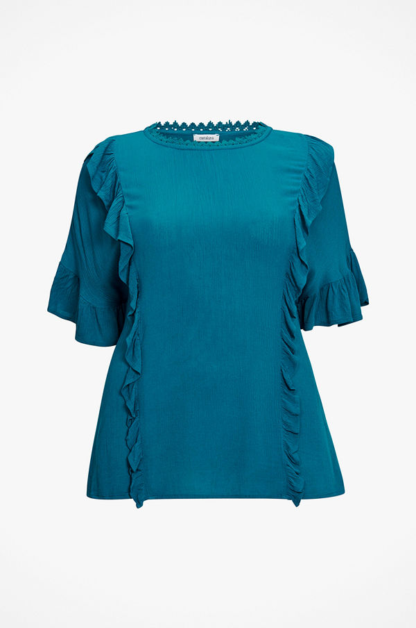 La Redoute Blus med rund halsringning, volanger och kort ärm