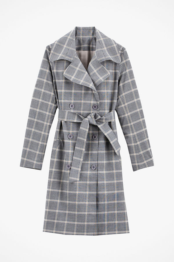 La Redoute Halvlång, rutig trenchcoat