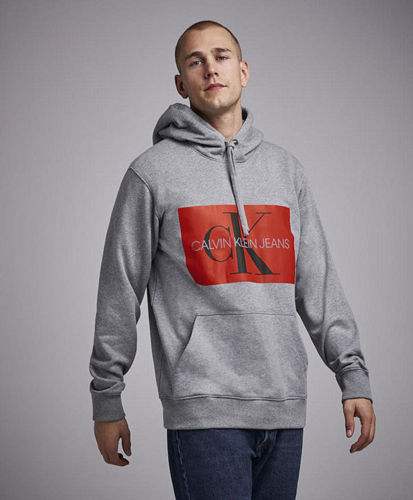 Calvin Klein Jeans Monogram Box Logo Hoodie 039 Grey