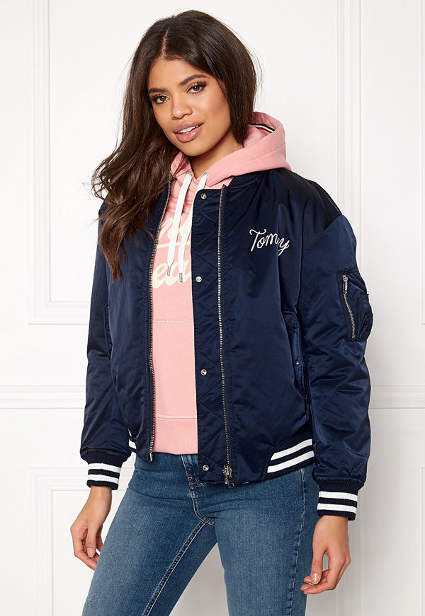 Tommy Jeans marinblå bomberjacka med tryck Reversible Bomber