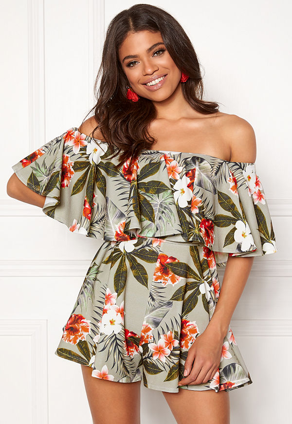 Goddiva Resort Bardot Frill Playsuit
