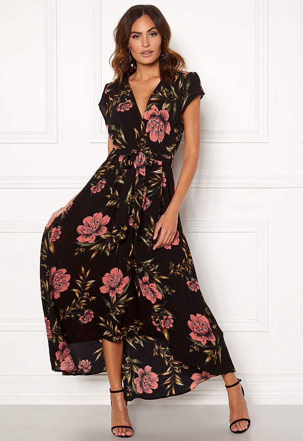 Ax Paris Floral Waterfall Dress Black