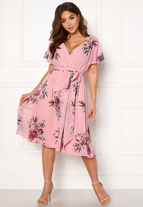 Goddiva Floral Flutter Midi Dress