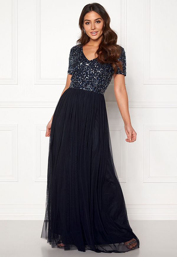 Angeleye Short Sleeve Sequin Dress Navy