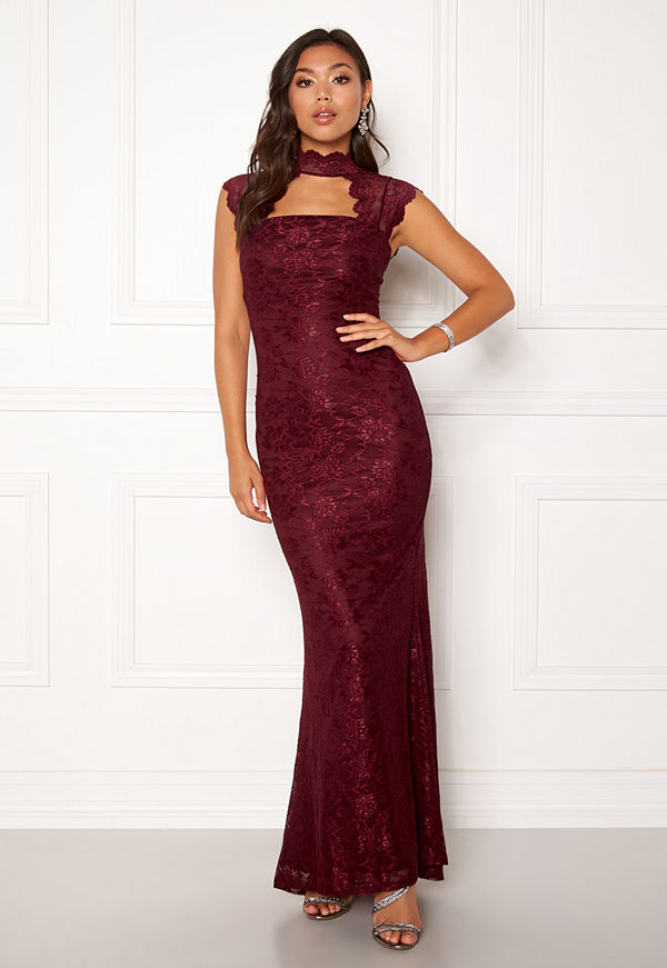 Goddiva High Neck Cut Out Lace Dress