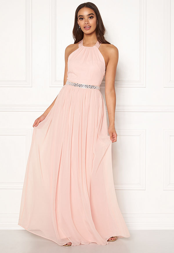 Goddiva Halterneck Chiffon Maxi Dress Nude