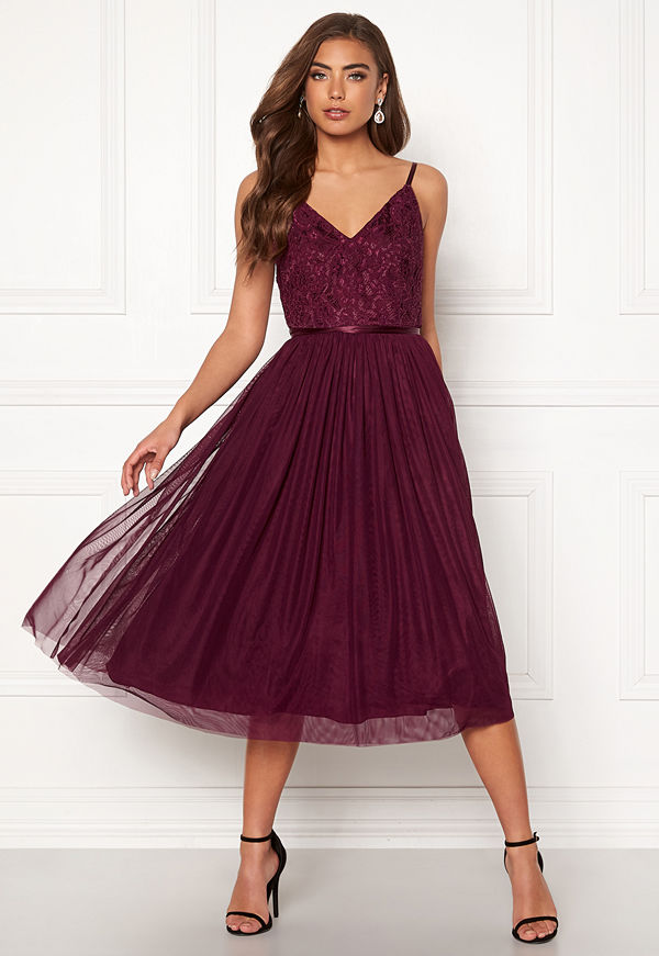 Moments New York Daphne Mesh Dress Wine-red