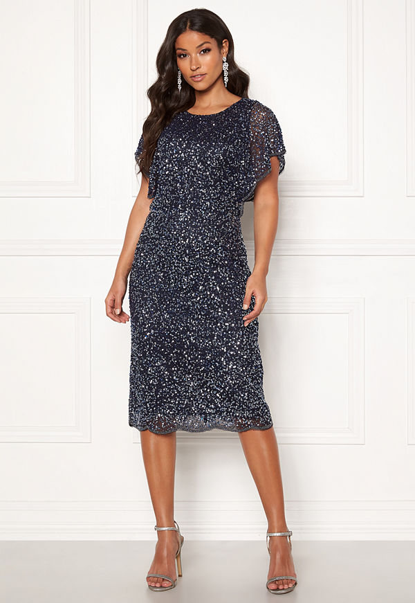 Angeleye Scallop Sequin Midi Dress Navy