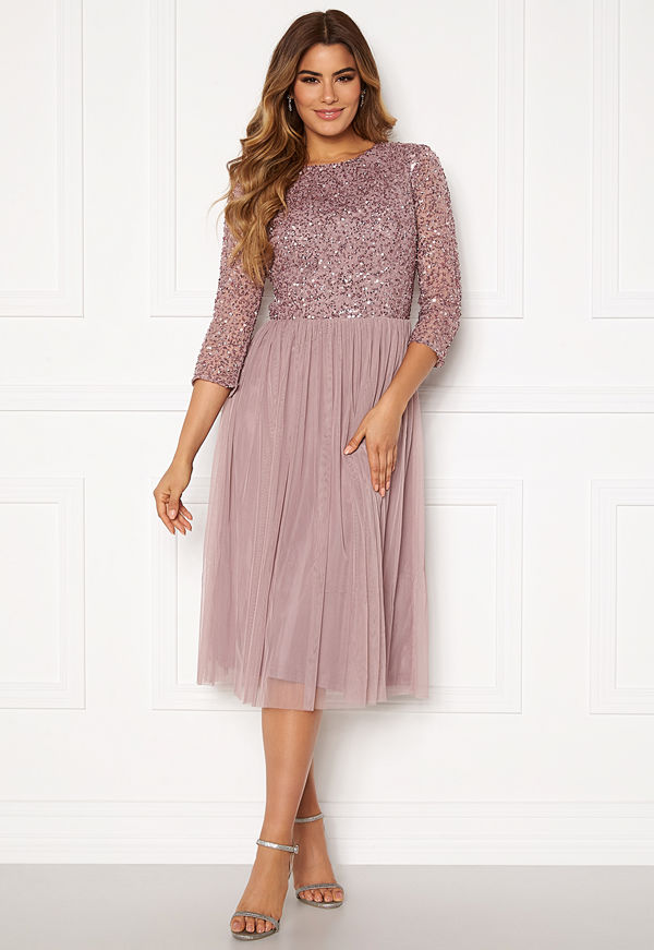 Angeleye Sequin Bodice Mid Dress Purple