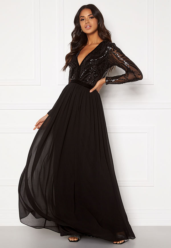 Goddiva Deep V Sequin Maxi Dress