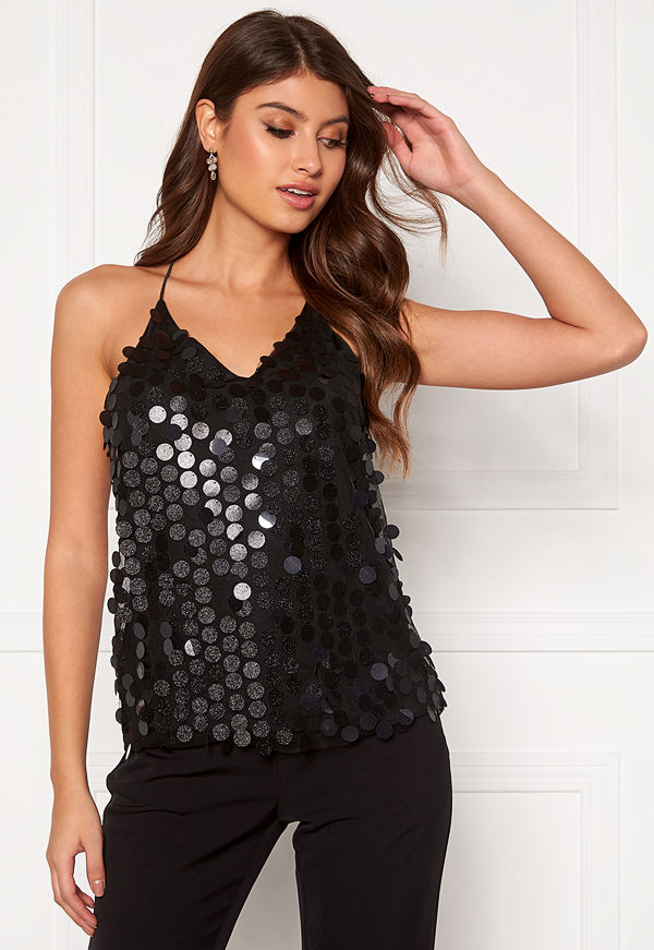 Pieces Julia Sequins Strap Top Black/Sequins