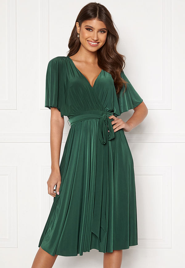 Goddiva Flutter Sleeve Midi Dress Botanical Green