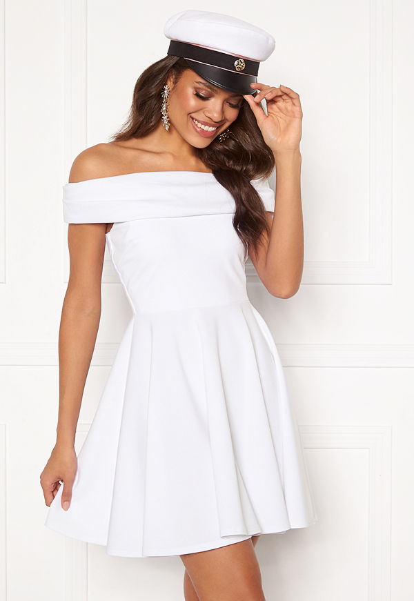 Goddiva Bardot Skater Dress White
