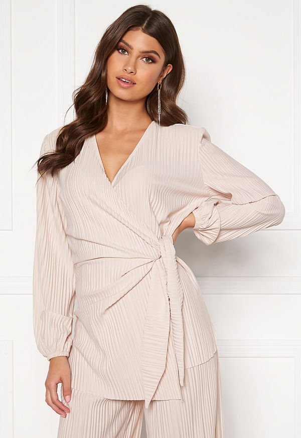 Bubbleroom Lola pleated wrap top Light beige
