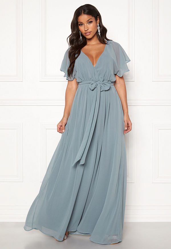 Goddiva Flutter Chiffon Maxi Dress Air Force Blue