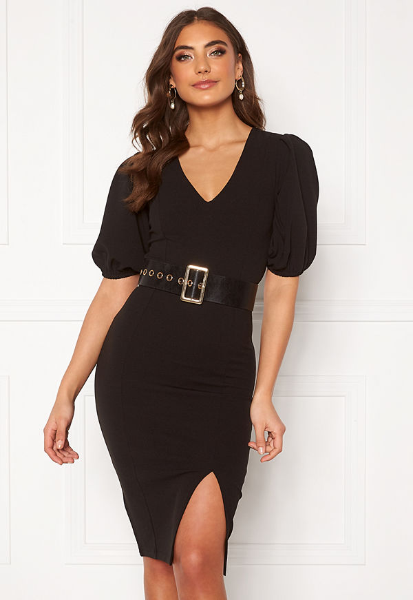 Alexandra Nilsson X Bubbleroom Deep neck puff sleeve dress Black