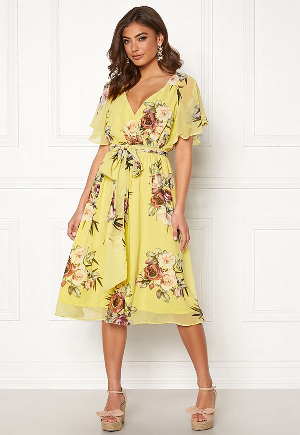 Goddiva Floral Printed Flutter Sleeve Chiffon Midi Dress - Airforce Blue main image 0