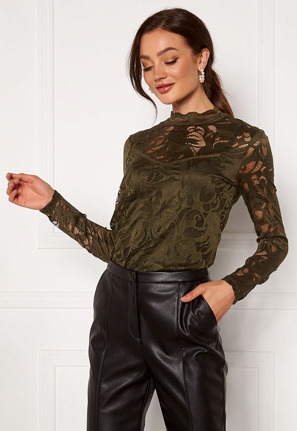 Vila Stasia L/S Lace Top Forest Night