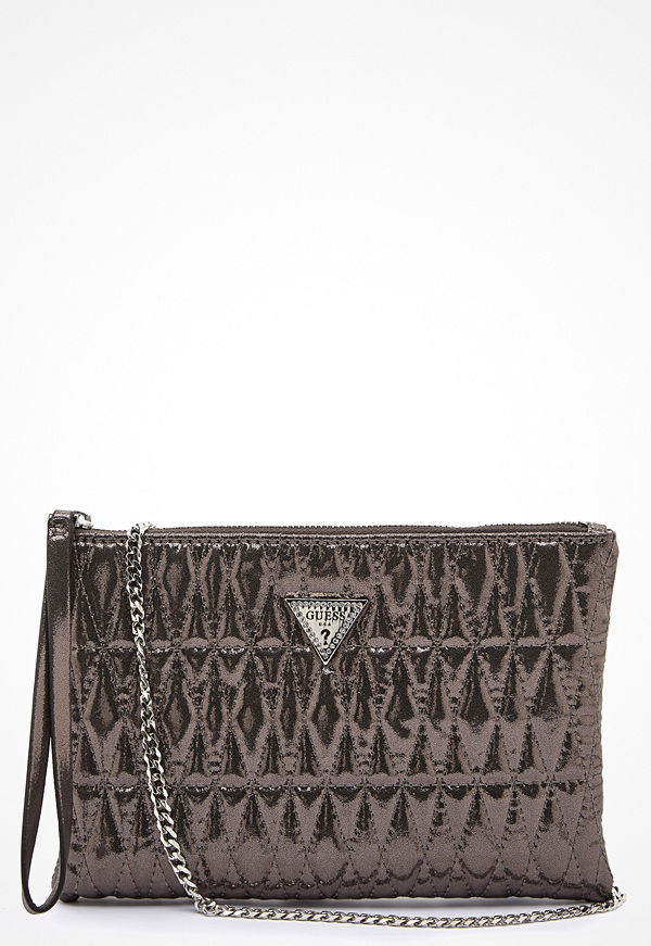 Guess svart mönstrad kuvertväska Pixi Wrislet Clutch Pewter