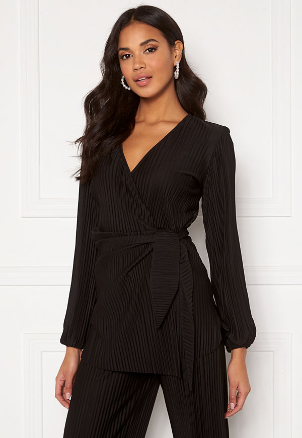 Bubbleroom Lola pleated wrap top Black