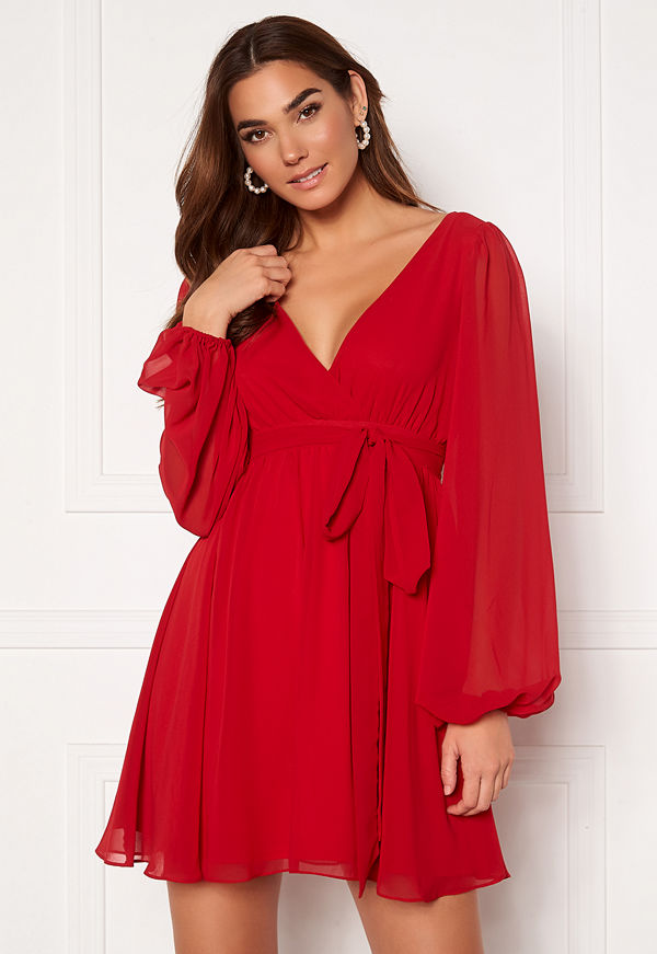 Goddiva Chiffon Skater Dress Red