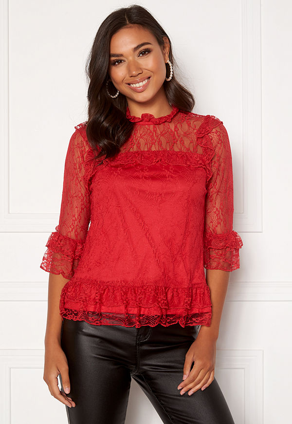 Happy Holly Isabella lace top Red