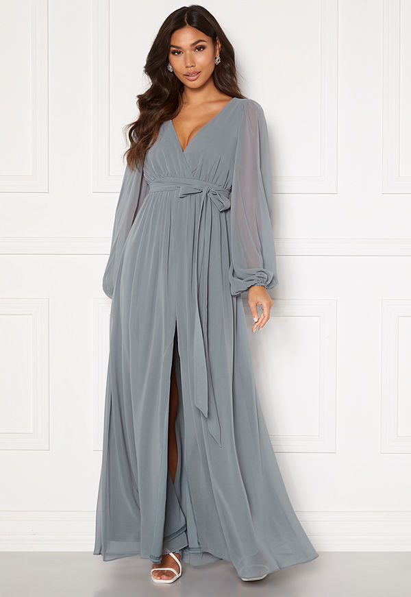 Goddiva Long Sleeve Chiffon Dress Air Force Blue