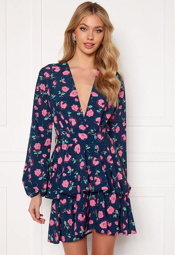 John Zack Deep Ruffle Skater Dress Blue
