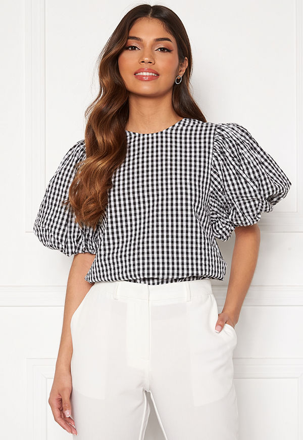 Vero Moda Oline 2/4 O-Neck Top Snow White/ Checks