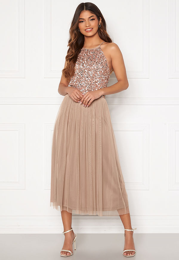 Angeleye High Neck Sequin Midi Dress