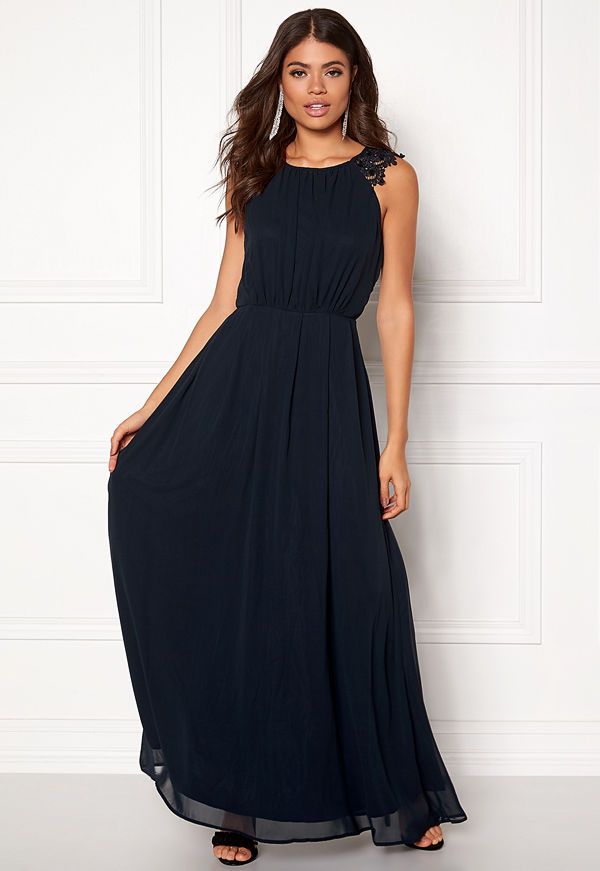 Ax Paris Lace Trim Chiffon Maxi Dress Navy