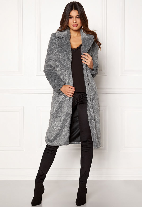 Y.a.s Pala Faux Fur Coat Dark Grey Melange