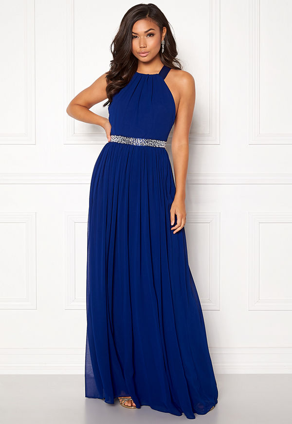 Goddiva Halterneck Chiffon Maxi Dress Royal