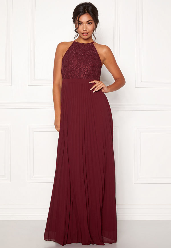 Moments New York Casia Pleated Gown Wine-red