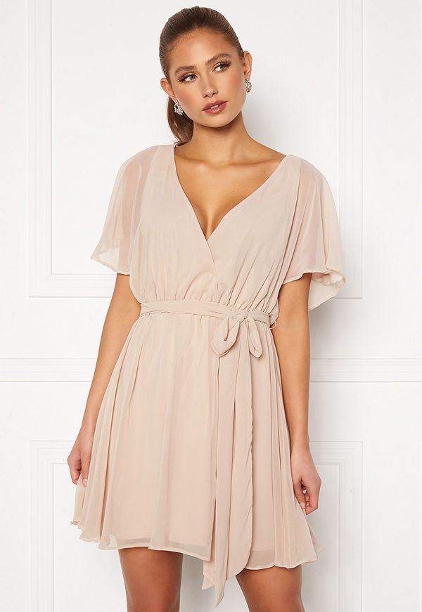Goddiva Flutter Skater Dress Latte
