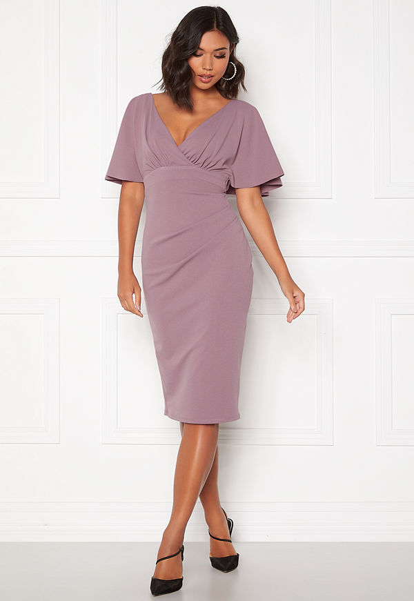 Goddiva Flutter Tie Waist Dress Dusty Lavendel